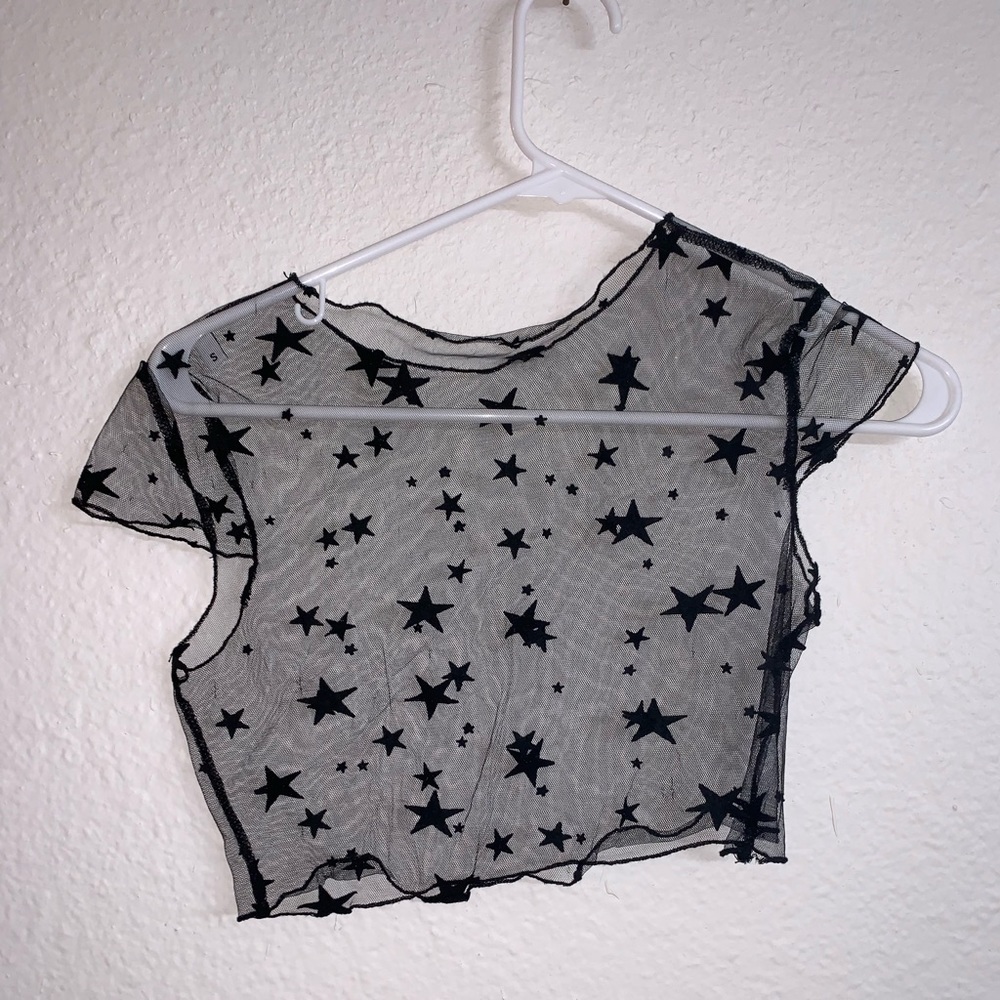 Transparent black star girl cropped tee